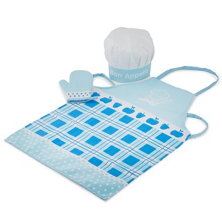 Kookschort met koksmuts en ovenwant - blauw